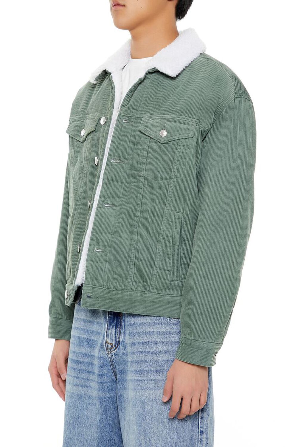 Faux Shearling-Trim Trucker Jacket